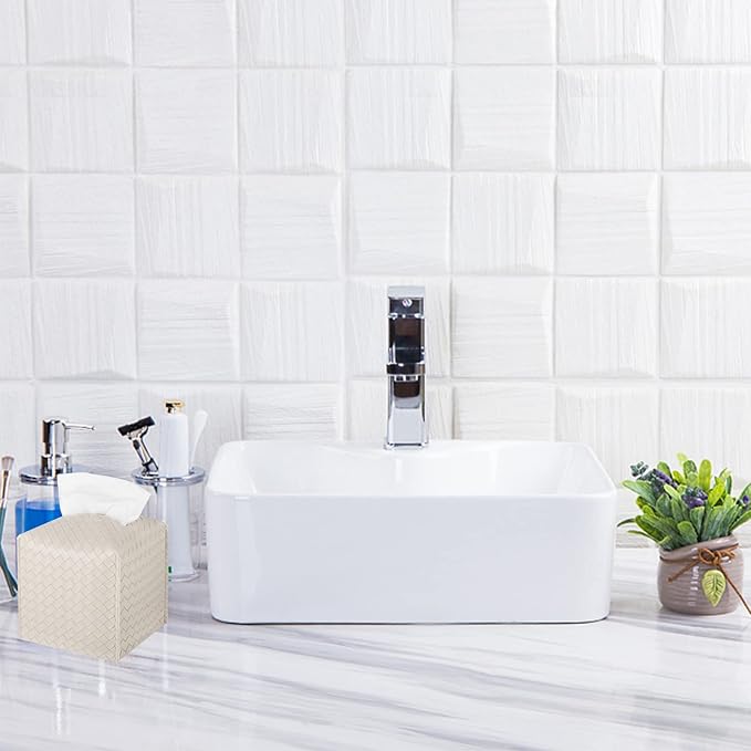 Beige Woven - Pattern Tissue Box Cover: Suitable for Multiple Scenarios, Convenient, Practical and Beautiful