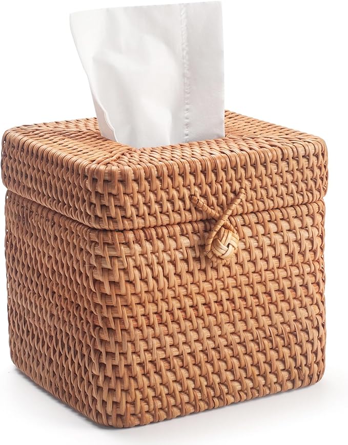 Woven Rattan Square Tissue Box: Natural Texture, Exquisite Craftsmanship, a Good Storage Item for Multiple Scenarios