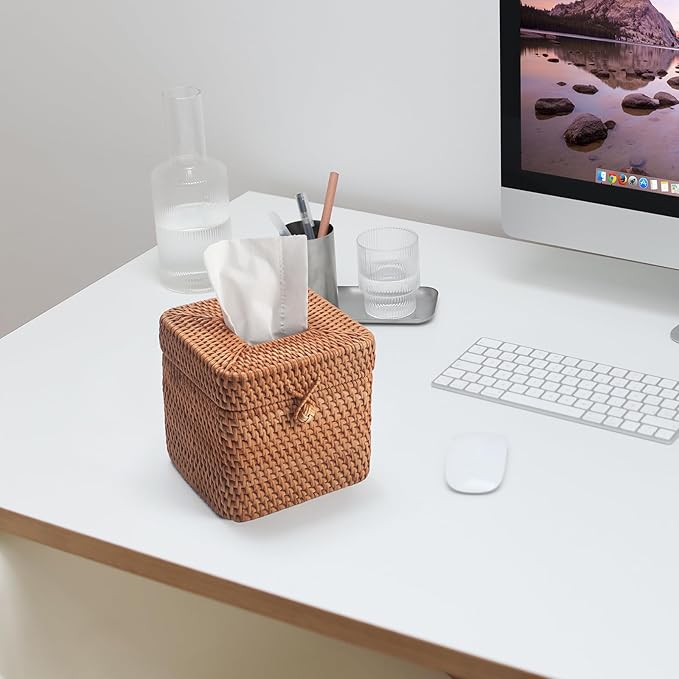 Woven Rattan Square Tissue Box: Natural Texture, Exquisite Craftsmanship, a Good Storage Item for Multiple Scenarios
