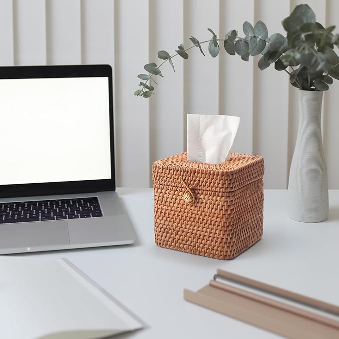 Woven Rattan Square Tissue Box: Natural Texture, Exquisite Craftsmanship, a Good Storage Item for Multiple Scenarios
