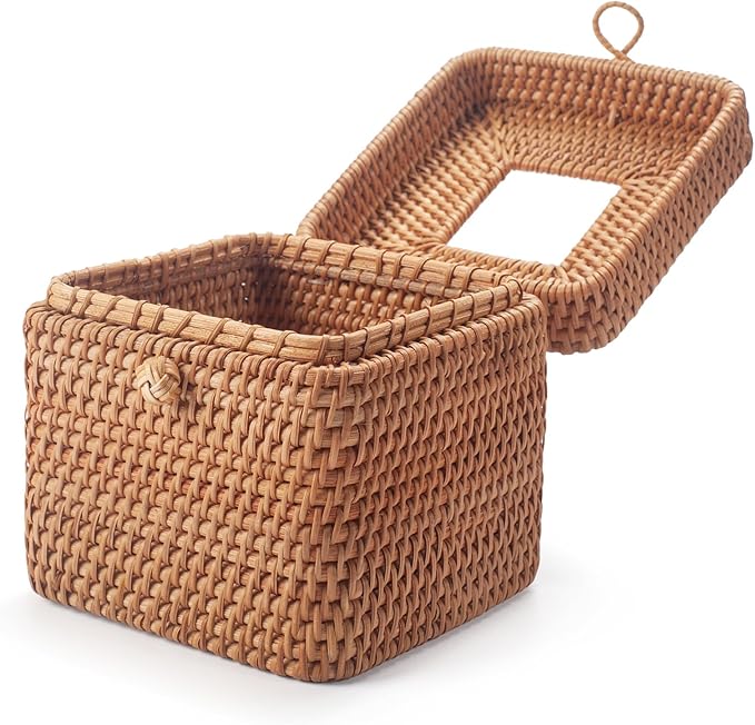 Woven Rattan Square Tissue Box: Natural Texture, Exquisite Craftsmanship, a Good Storage Item for Multiple Scenarios