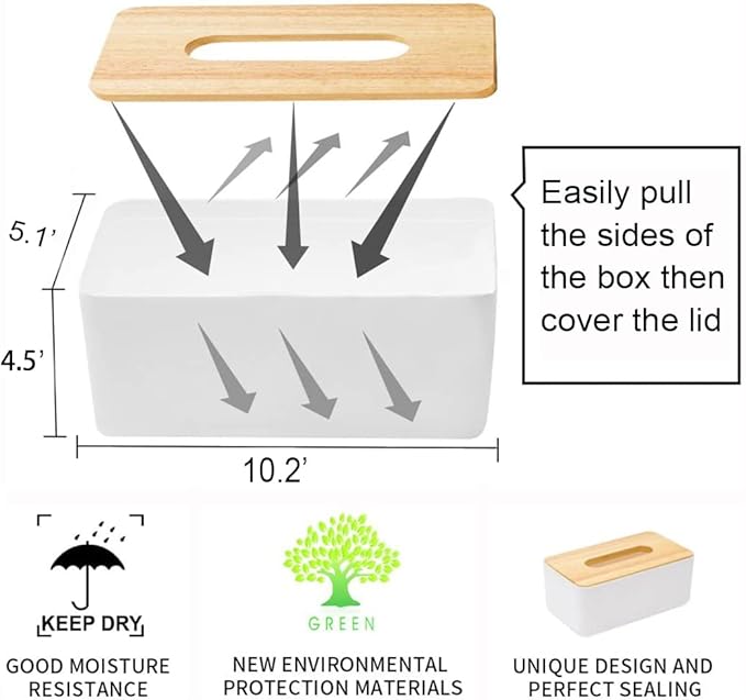 Tissue Box with White Body and Wooden Lid: Minimalist Design, Moisture - Proof and Sealed, Suitable for Multiple Scenarios