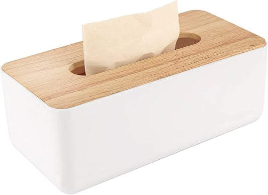Tissue Box with White Body and Wooden Lid: Minimalist Design, Moisture - Proof and Sealed, Suitable for Multiple Scenarios