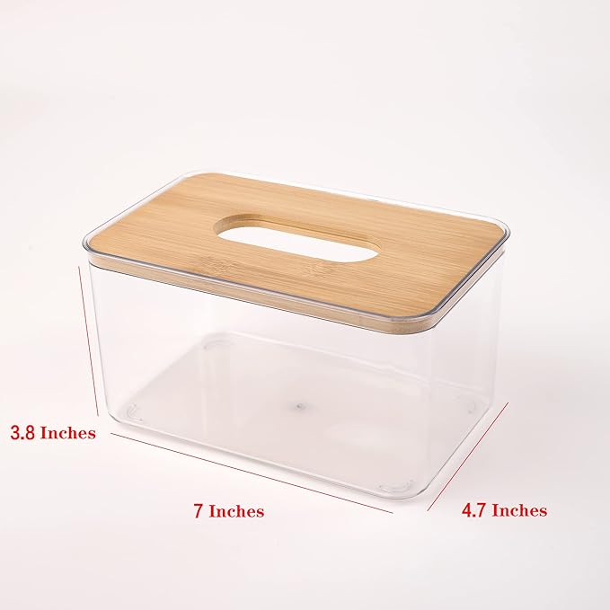 Transparent Acrylic Tissue Box with Bamboo - Wood Lid: Clear and Visible, Easy to Access, Suitable for Multiple Scenarios