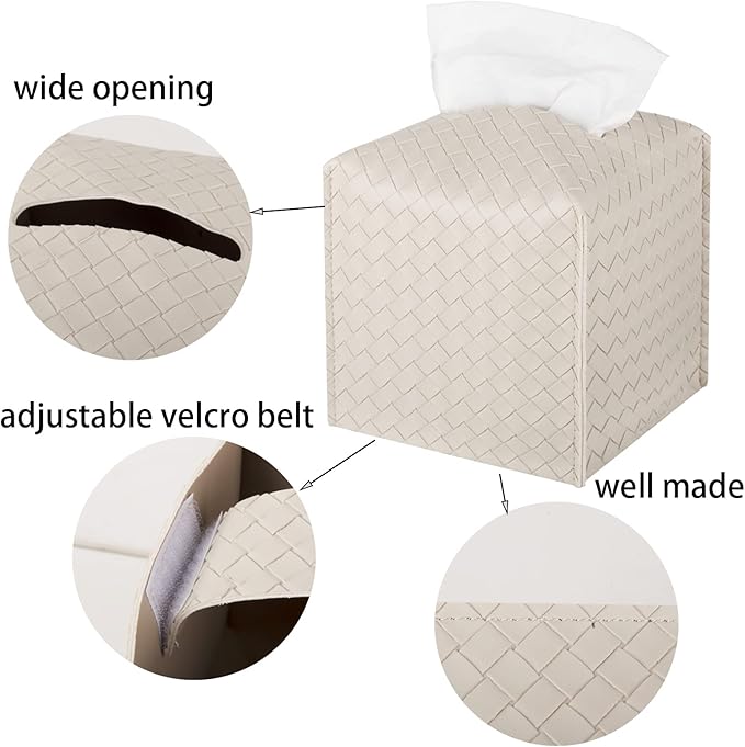 Beige Woven - Pattern Tissue Box Cover: Suitable for Multiple Scenarios, Convenient, Practical and Beautiful
