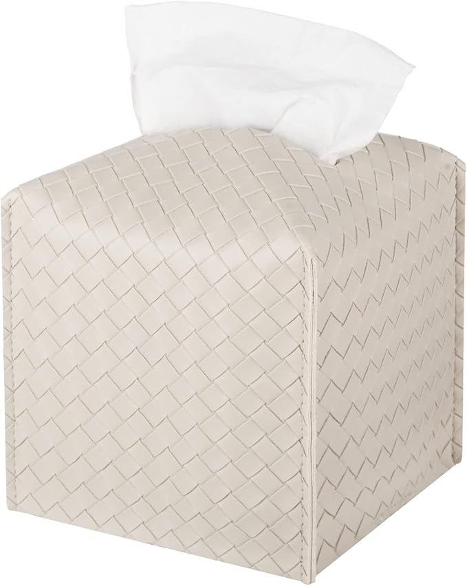 Beige Woven - Pattern Tissue Box Cover: Suitable for Multiple Scenarios, Convenient, Practical and Beautiful