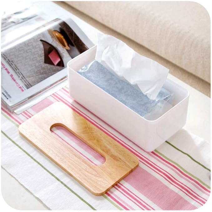 Tissue Box with White Body and Wooden Lid: Minimalist Design, Moisture - Proof and Sealed, Suitable for Multiple Scenarios