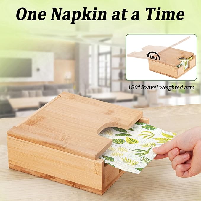 Bamboo Square Napkin Holder: One Napkin at a Time, Elegant and Practical, Suitable for Dining Table and Kitchen