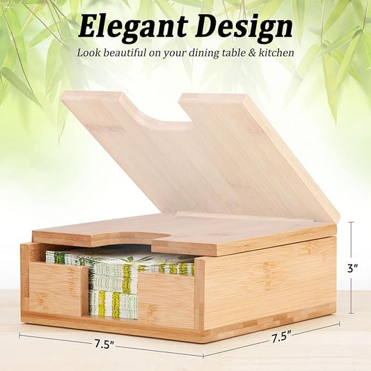 Bamboo Square Napkin Holder: One Napkin at a Time, Elegant and Practical, Suitable for Dining Table and Kitchen