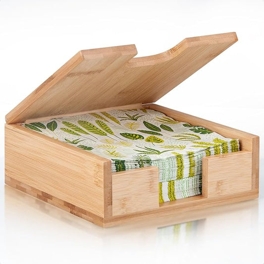 Bamboo Square Napkin Holder: One Napkin at a Time, Elegant and Practical, Suitable for Dining Table and Kitchen