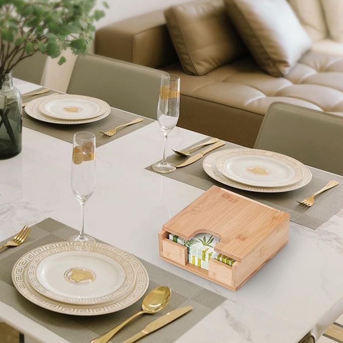Bamboo Square Napkin Holder: One Napkin at a Time, Elegant and Practical, Suitable for Dining Table and Kitchen