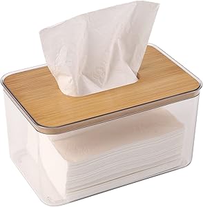 Transparent Acrylic Tissue Box with Bamboo - Wood Lid: Clear and Visible, Easy to Access, Suitable for Multiple Scenarios