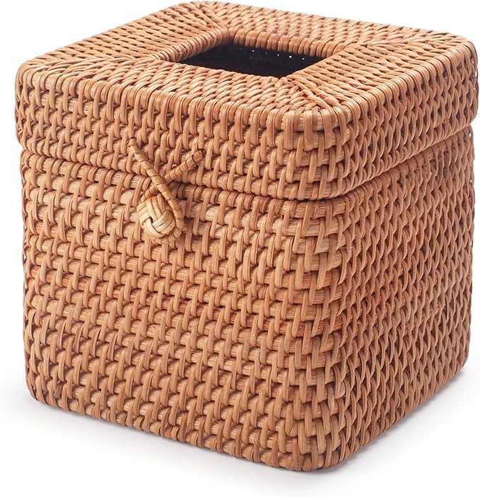Woven Rattan Square Tissue Box: Natural Texture, Exquisite Craftsmanship, a Good Storage Item for Multiple Scenarios